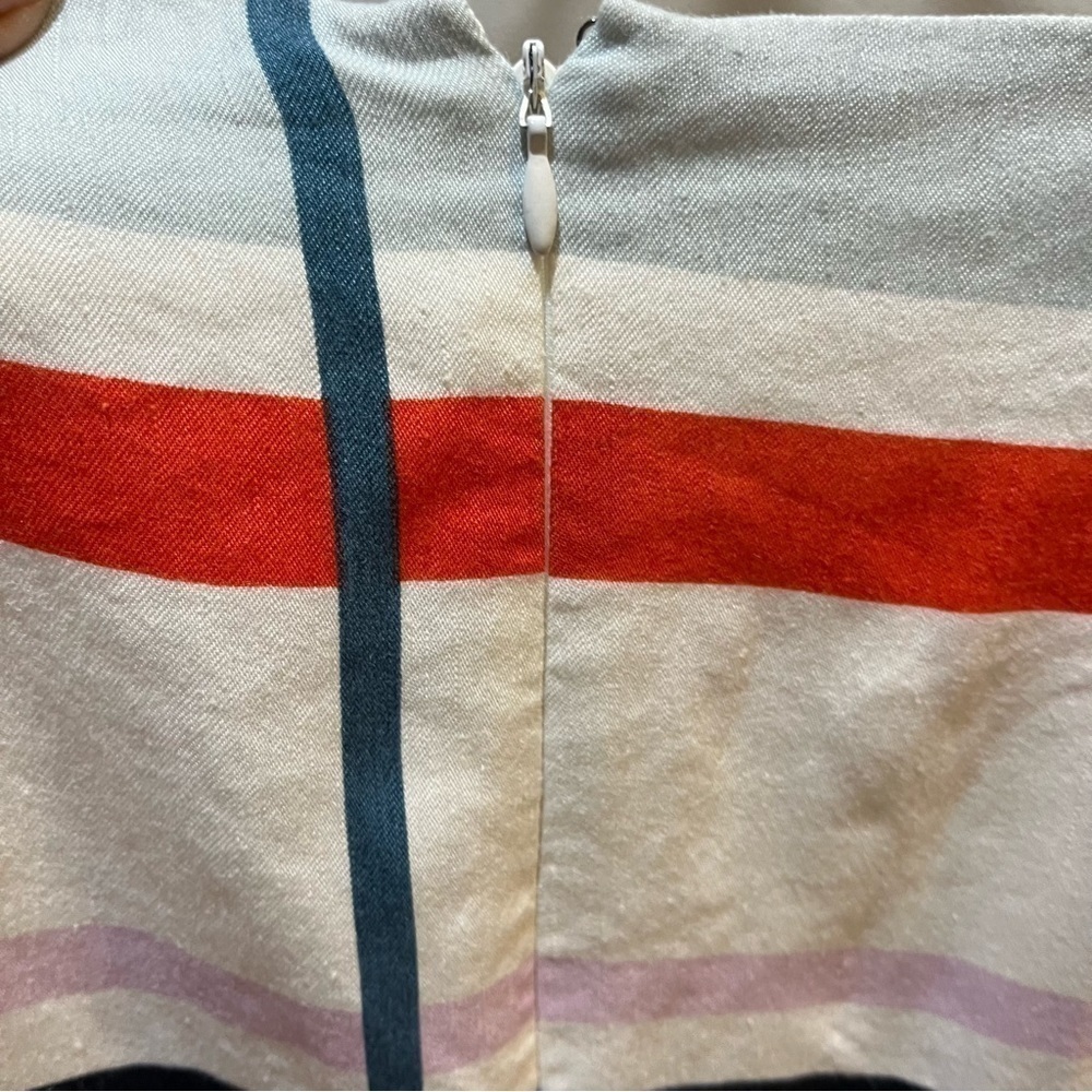 Ann Taylor Picnic Striped Linen Skirt w/Flounce Hem Ivory & Red Orange Sz 8 - Picture 9 of 12